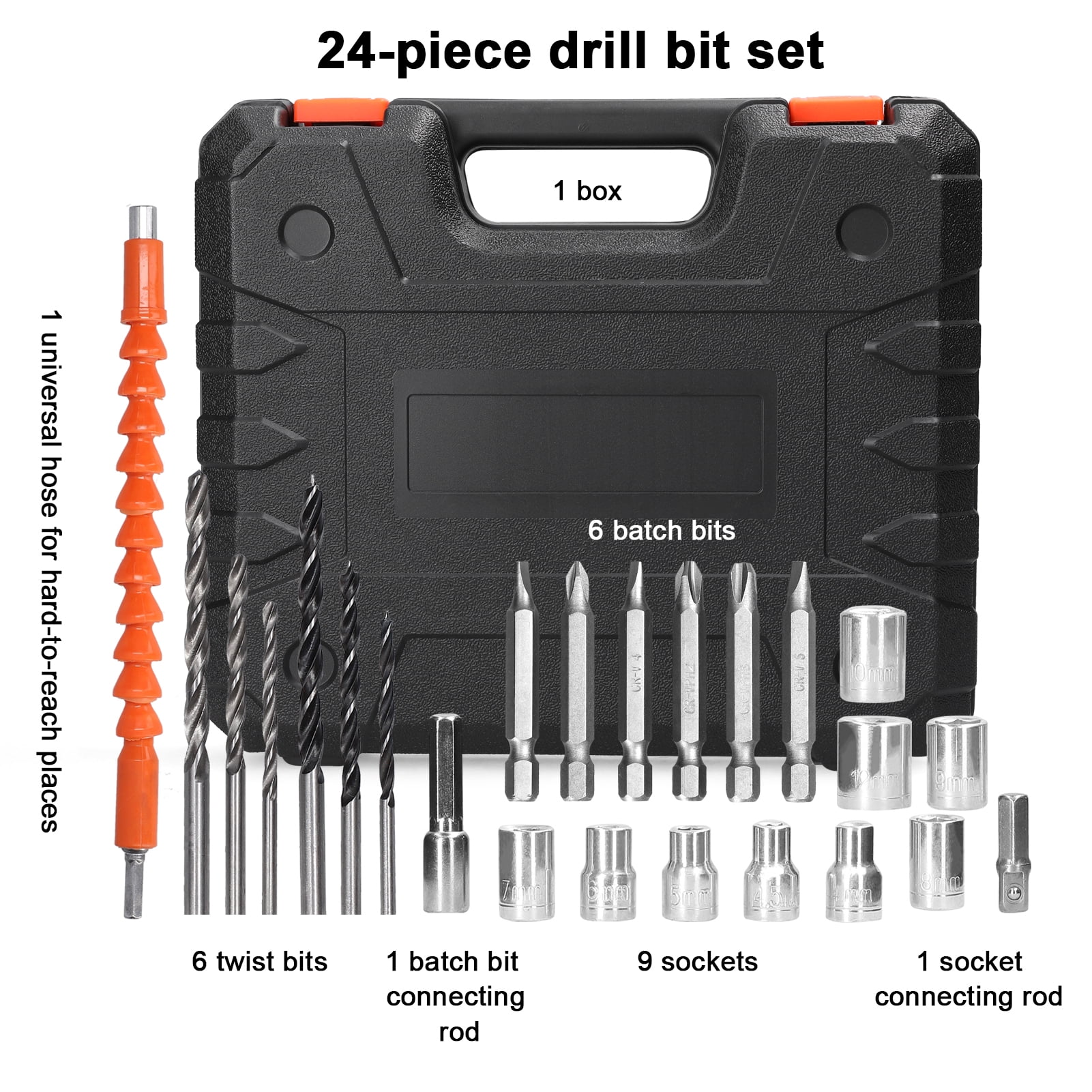 21V Cordless Power Drill Set, Electric Power Drill 24Pcs with 2 Lithium-ion Battery and Charger, 2-Speed Transmission For Screwdriving And Drilling,Black