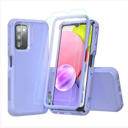 Xhy Samsung Galaxy A03S Case with Screen and Lens Protector Military Grade Full Body Protection 3 in 1 Shock Drop Resistant Rugged Rubber TPU Durable Detachable for Galaxy A03S Phone - Light Purple