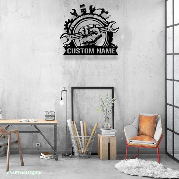 Craftnamesign Custom Tools Repair Metal Wall Art LED Light, Custom Car Mechanic Handyman Name Sign