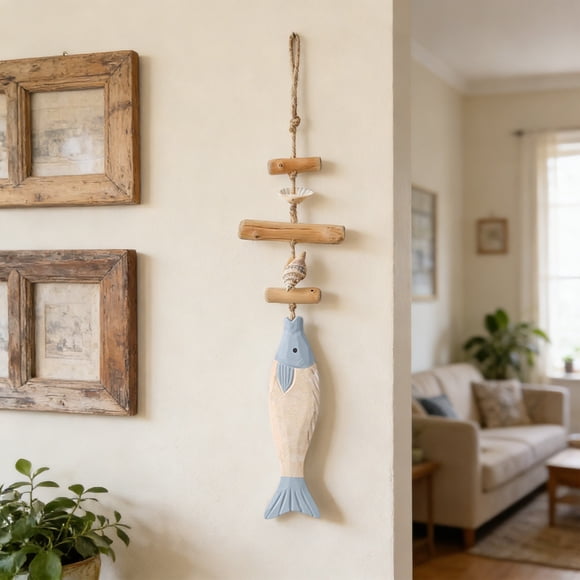 Décoration Murale en Bois Représentant un Poisson - Sculpture en Bois Artisanale, Ornement Nautique pour la Maison, la Chambre, la Salle De, JKODE