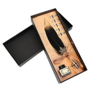 Retro Stainless Steel Nibs Dip Writing Feather Pen Student Gift with Packing Box(Black)