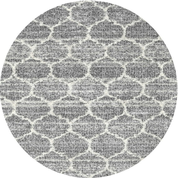 Ahgly Company Machine Washable Indoor Round Contemporary Grey Gray Area Rugs, 5' Round