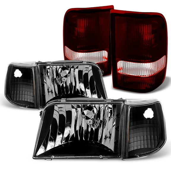 AKKON - For 1993-1997 Ford Ranger Black Headlights  Black Corner Signal  Dark Red Tail Lights Lamps