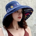 thumbnail image 2 of ZHENHONG Bucket Hats for Women Wide Brim Double Sided Floppy Hat Foldable Ethnic Wind Travel Sunscreen Sun Beach Hat Navy, 2 of 3
