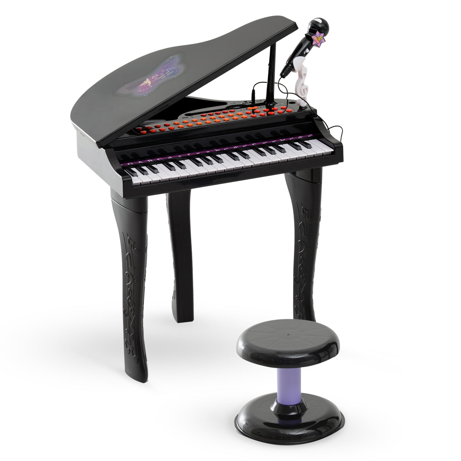 Kids Play Electronic Keyboard 37 Key Piano Toy W/ Stool & Microphone  Black 