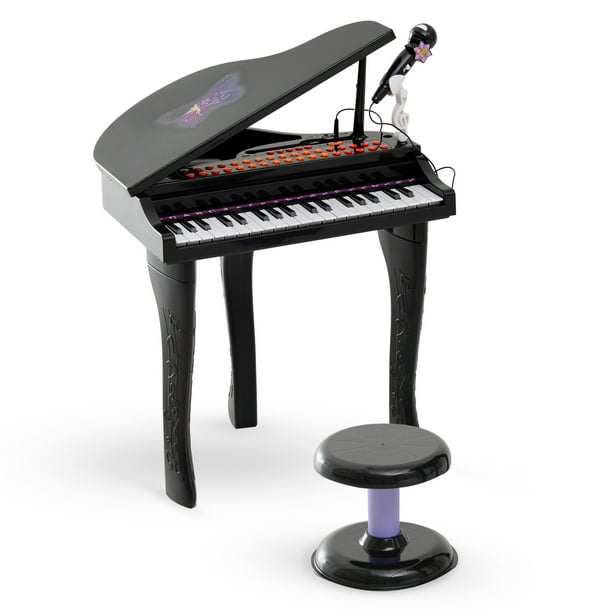 Qaba Mini Piano Musical Électronique 37 Touches Clavier Multifonction  Enfants Jouet avec Microphone Tabouret (Noir) 