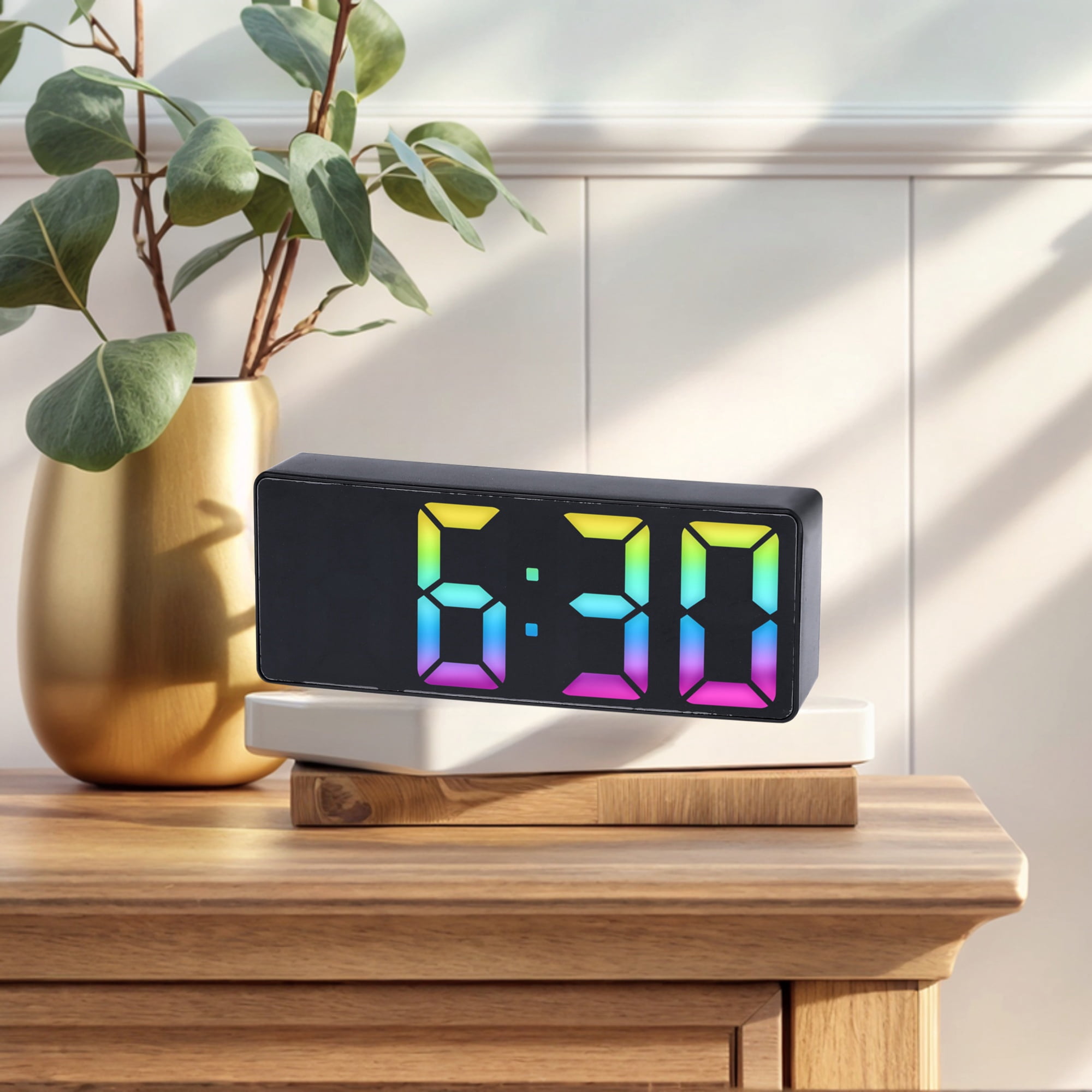 Unique Bargains 2 Pcs Alarm Clock Big Numbers Display Temperature Black/White