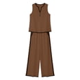 thumbnail image 6 of Favoffer Women V Neck Sleeveless Coords Button Closure Solid Color Tops Loose Casual Long Pants Set with Storage Pockets for Leisure Daily, 6 of 6