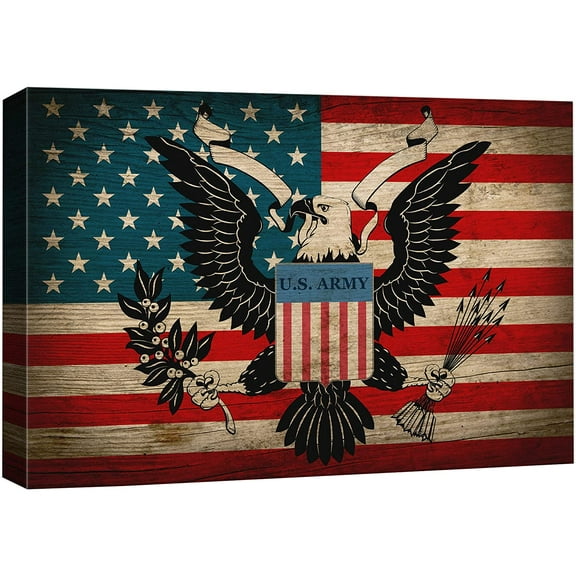 wall26 Canvas Print Wall Art Vintage Wood Grain American Flag Eagle Crest Star Symbol Cultural Historic Digital Art Modern Art Decorative Global Patriotic for Living Room, Bedroom, Office - 12x18