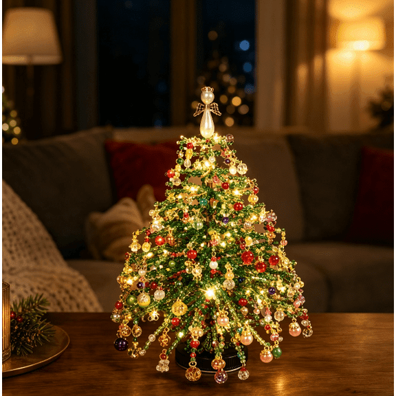 2026 DIY Beaded Christmas Tree Kit – Create Your Own Sparkling Holiday Decoration, Complete Bead Craft Set for Christmas Gift Making & Home Styling