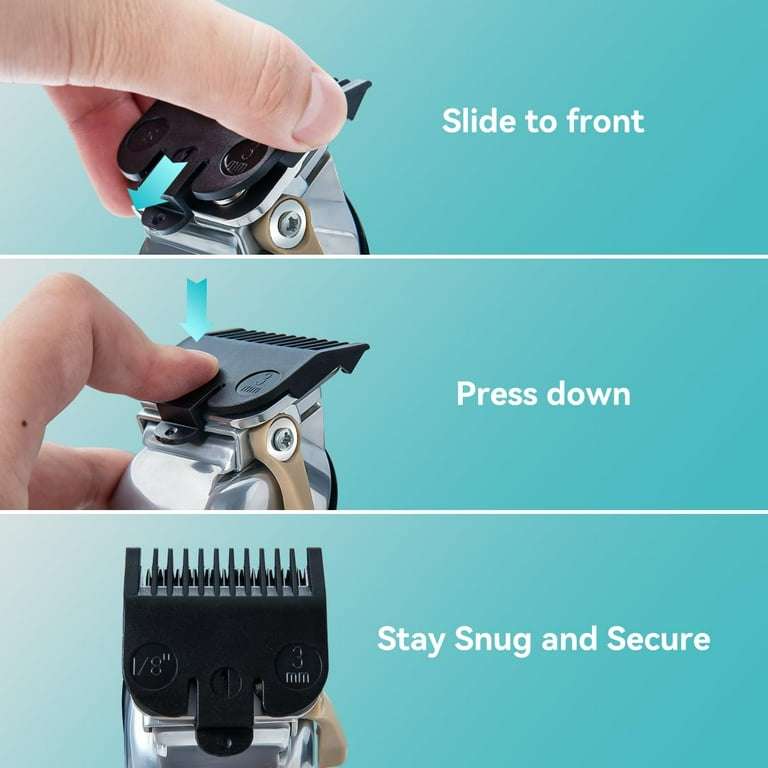 Clipper Guards Set Compatible with Most Wahl Clippers, Clipper Guides Replacement - 1/16" to 1", 10 Piece Set, Black Color
