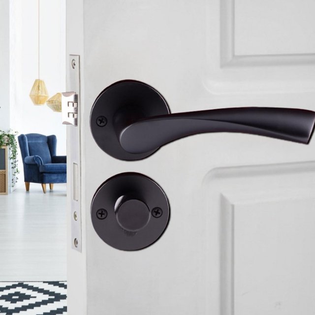 POCREATION Zerone Door Lock,European Style Black Silent Door Lock With Handle For Home Indoor Use