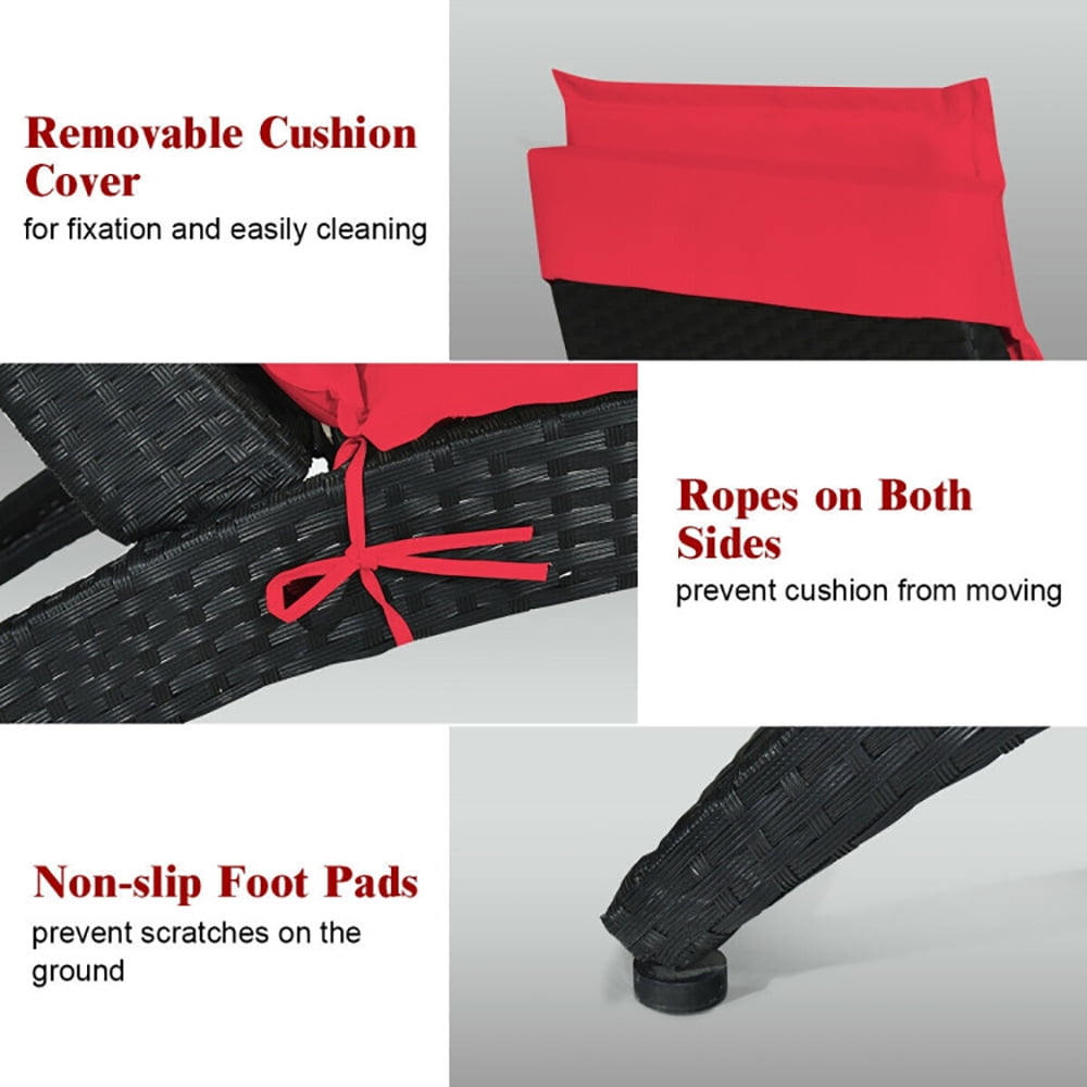 Aimee Lii Folding Patio Rattan Lounge Cushioned Portable Chair, Patio Loungers, Red
