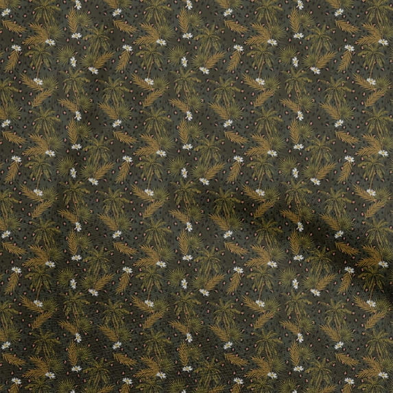 oneOone Cotton Poplin Dark Olive Green Fabric Tropical Dress Material Fabric Print Fabric By The Yard 56 Inch Wide