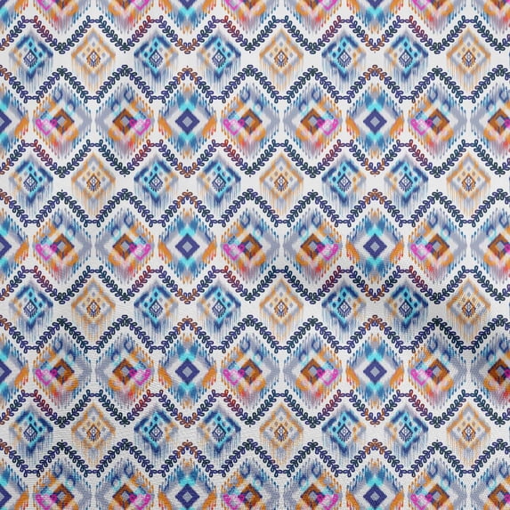 oneOone Cotton Jersey Medium Blue Fabric Ikat Sewing Craft Projects Fabric Prints By Yard 58 Inch Wide