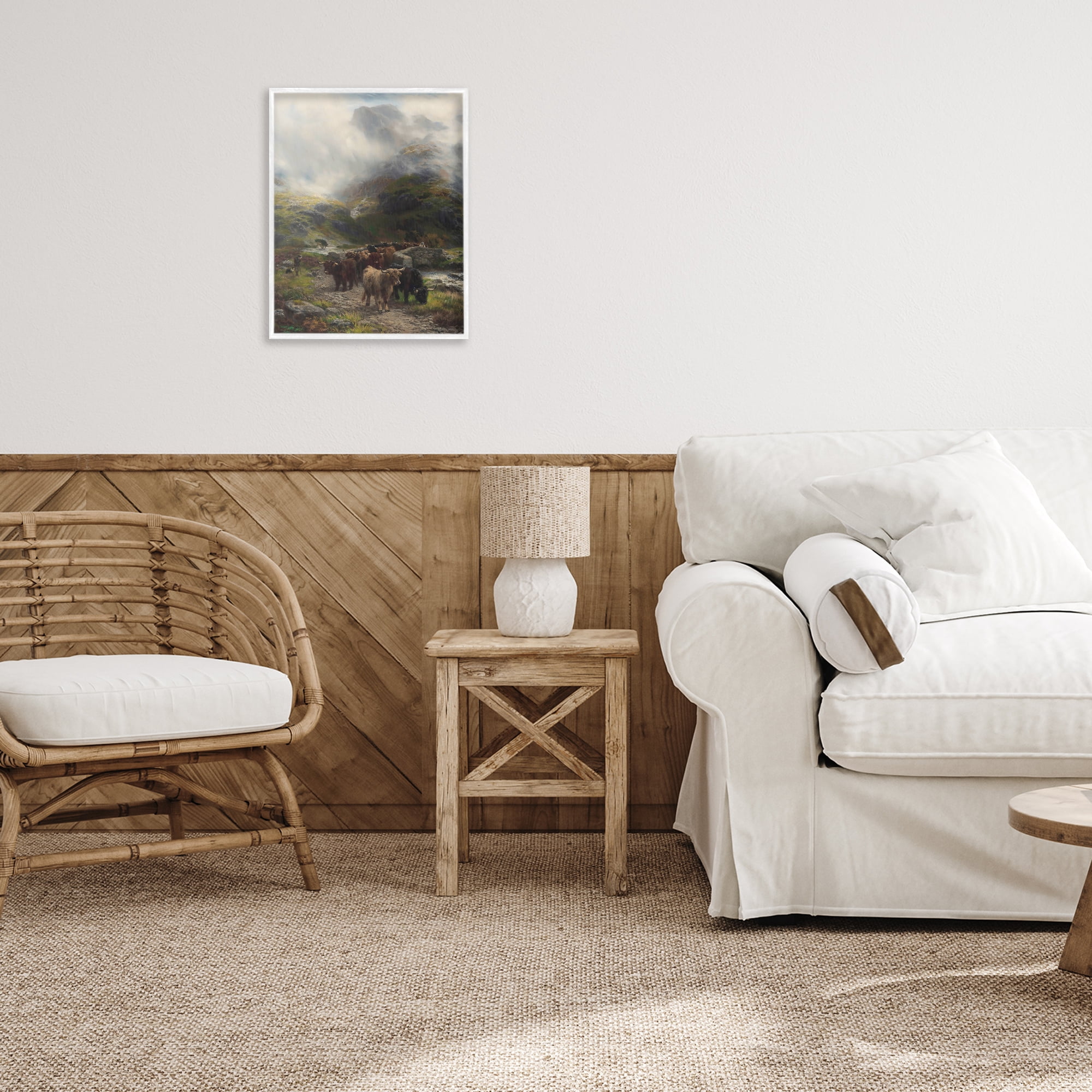 Stupell Industries Moody Highland Cows Herd White Framed Giclee Art, design by Arlington Prints