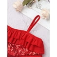 thumbnail image 6 of Aislor Kids Girls Dance Crop Top Asymmetrical Shoulder Straps Ruffle Sequins Cami Vest Red 10, 6 of 7