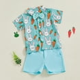 thumbnail image 5 of Okbabeha Baby Toddler Boy Easter Outfits Rabbit Carrot Short Sleeve Button-up Shirts Solid Color Shorts 2 Pcs Set, 5 of 8