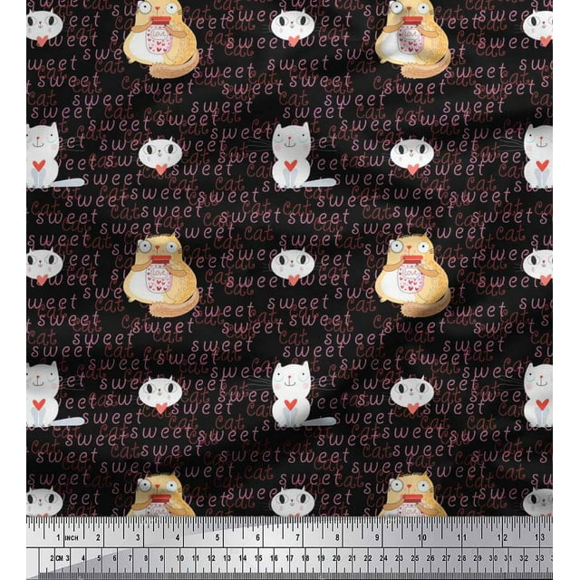 Soimoi Rayon Fabric Sweet Cat Kids Print Sewing Fabric Yard 42 Inch Wide
