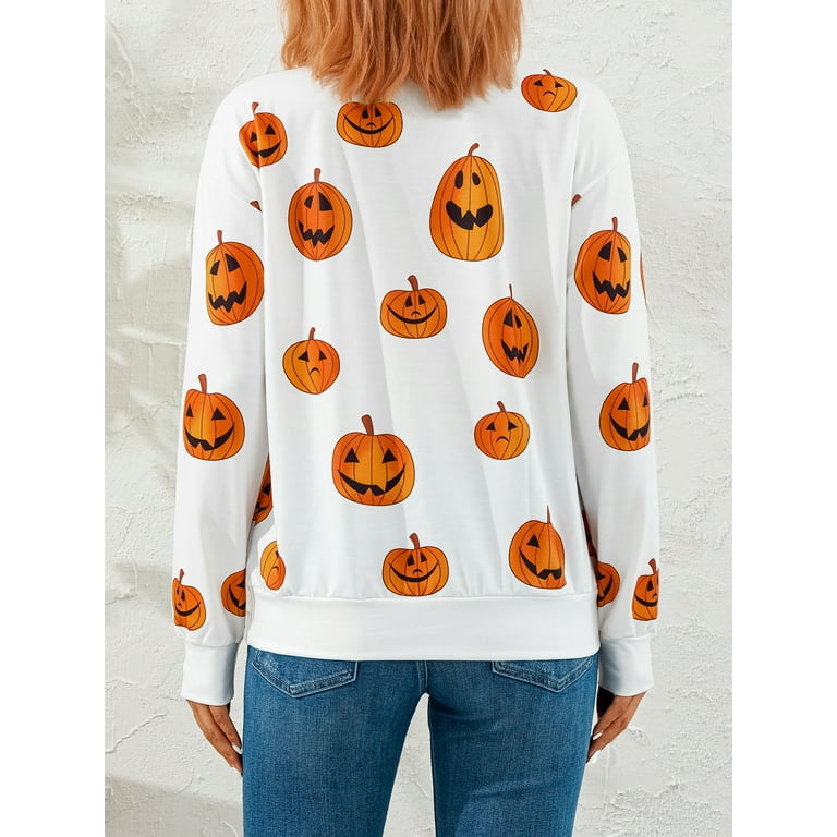 Liacowi Women Juniors Halloween Sweatshirt Long Sleeve Pumpkin Print  Pullover Fall Loose Tops for Teen - Walmart.com