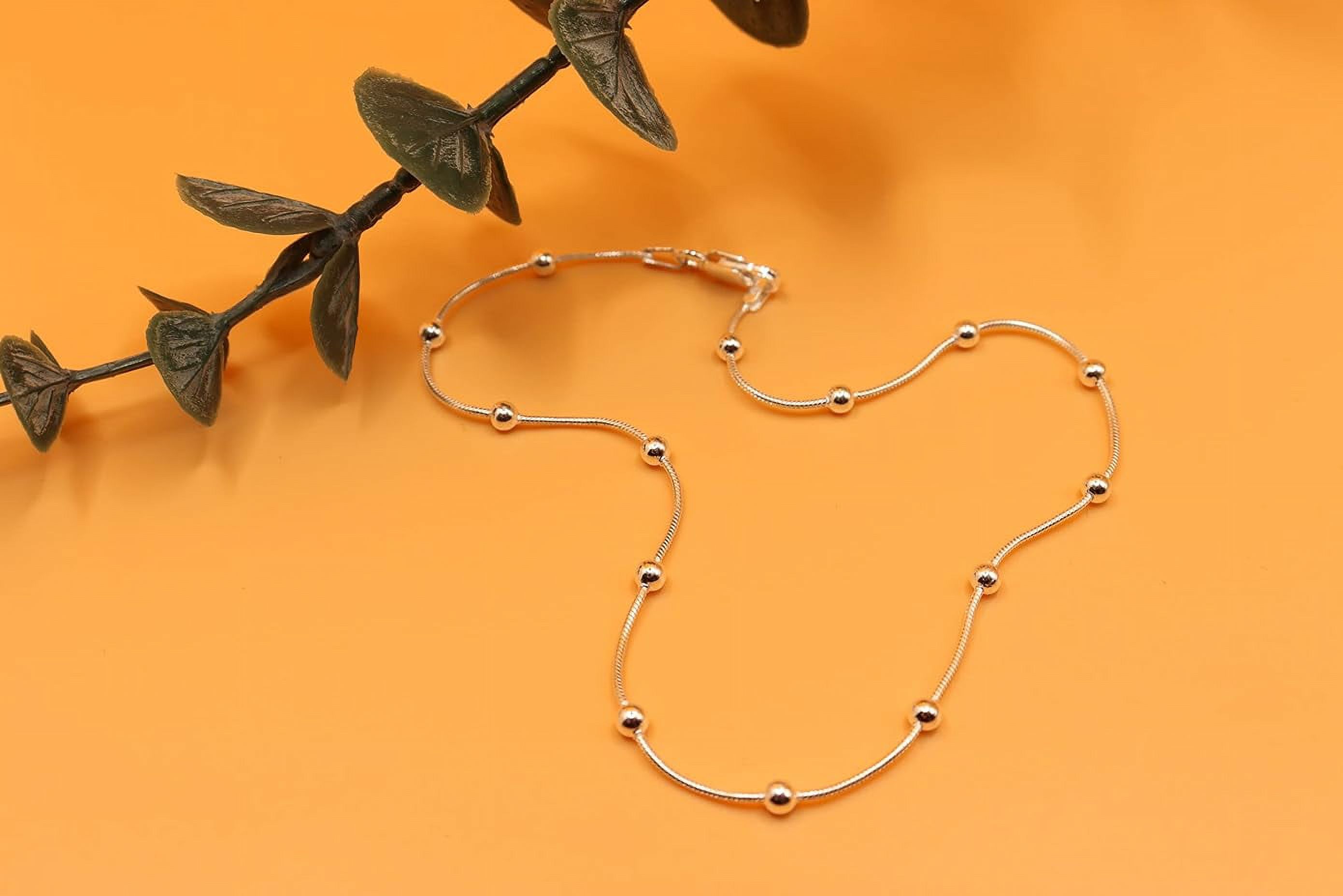 PORI JEWELERS Sterling Silver Snake Anklet with Ball Beads - for Women -Lobster Lock -Made in Italy