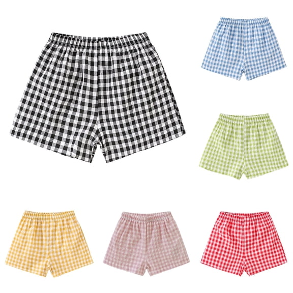 SONXAHE Infant Girl's Gingham‑Print Casual Shorts Elastic Waist for Summer Trip Trousers