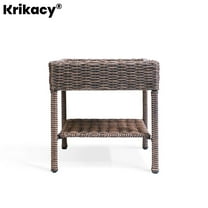 krikacy Cambridge Double Wicker Side Table HIPS Plastic Wood Outdoor End Table, All Weather Rattan Furniture