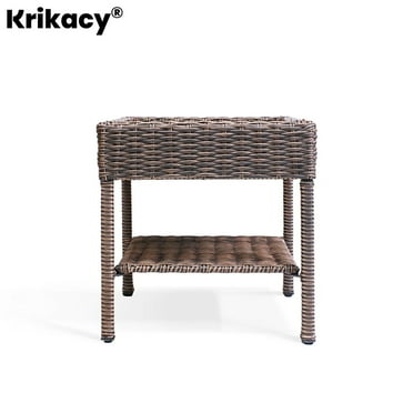 krikacy Cambridge Double Wicker Side Table HIPS Plastic Wood Outdoor End Table, All Weather Rattan Furniture