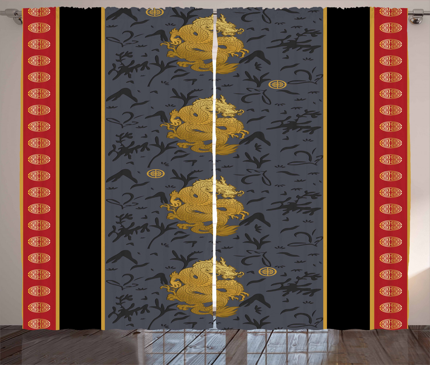 Asian Style Decor Oriental Chinese Dragon Print Decorations Curtain 2 ...