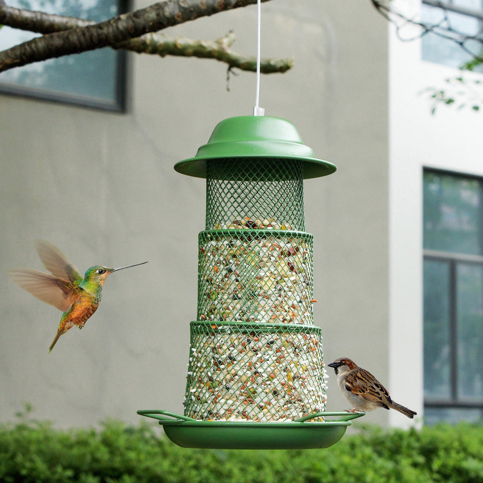 Djiypn Bird Feeders for Outdoors Squirrel Proof - Collapsible Plastic/Iron Hanging Feeder, Easy to Fill for Garden Yard Patio, Ideal for Bird Lovers & Outdoor Enthusiasts