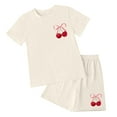 thumbnail image 4 of Toddler Girls 2 Piece Sets Short Sleeve T shirts and Drawstring Shorts With Pockets Summer Outfits Gibobby(9-10 Years,Beige), 4 of 4