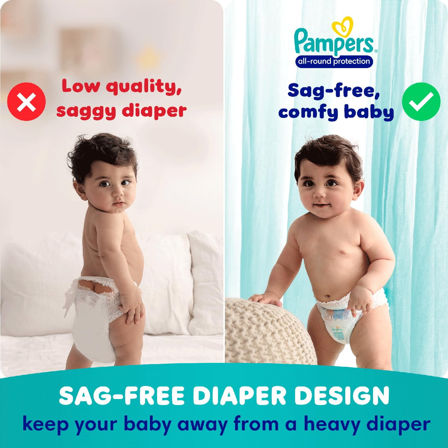 Pampers All Round Protection Pant Style Baby Diapers Large for 9-14kg, 64 Count