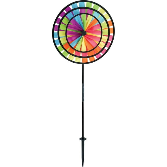 In the Breeze 2614 — Fiesta Triple Wheel Spinner — Colorful, Mesmerizing Wind Spinner for Yards and Gardens