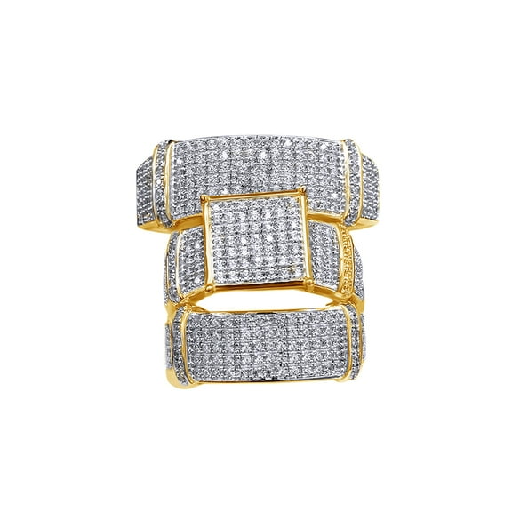 White Cubic-Zirconia Engagement & Wedding Trio Band Ring Set In 10k Yellow Gold (1.3 Cttw)