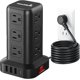 thumbnail image 1 of Extension Cord with Multiple Outlets, SMALLRT Surge Protector Power Strip Tower, Outlet Extender with 12 AC Outlets 4 USB, 6.5FT Extension Cord for Home Dorm Room, Office Supplies,Overload Protection, 1 of 8