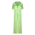 thumbnail image 4 of LOVZFMLL Mode Femmes Décontracté Col Uni Manches Courtes Chemise Combinaison Courte Vert G, 4 of 6