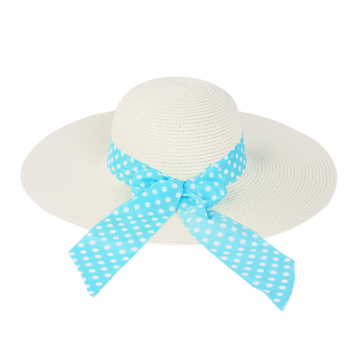 Princess Polka Dot Bow Natural Floppy Wide Brim Straw Beach  display picture 2