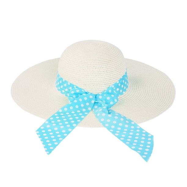 Dot pattern of wide brim hat with ribbon Dahlia Straw Polka Dot Ribbon Rollable Wide Brim Sun Hat Visor main image 2