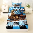 thumbnail image 3 of Castle Fairy Cool Steam Train Twin Sheet Sets 3pcs for Boys, Retro Locomotive Graphic Bedding for Modern Room, Blue, 3 of 6