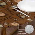 thumbnail image 3 of Coffee Theme Round Tablecloth, Fitted Table Cover with Elastic for 55"-60" Round Tables, Funny Brown Vintage Beans Latte Tea Cup Table Cloth Outdoor Indoor Dinning Party Waterproof Tablecloths, 3 of 7