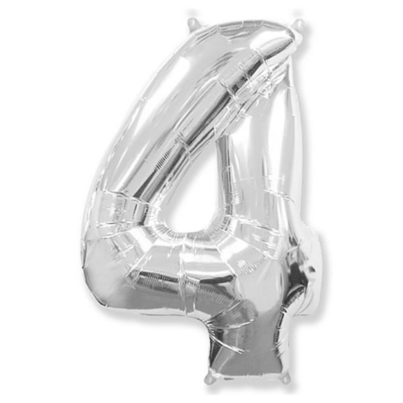 42 inch Number 4 - Silver Foil Mylar Balloon - Party Supplies Decorations