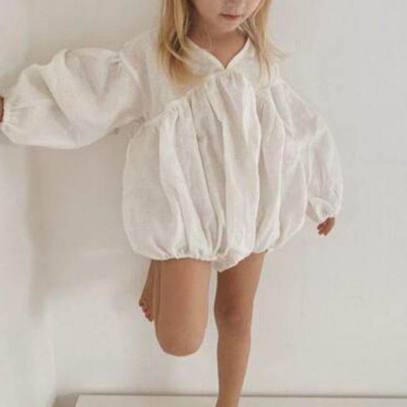 Mwjwdo Newborn Baby Girl Boy Clothes Cotton Linen Romper Ruffle Sleeve Onesie Solid Color Jumpsuit Bodysuit