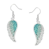 Angel Wing Pendant Necklace or Earring Aqua Clear Rhinestone Crystal Rhodium Plated 17 Inch Snake Chain E0181-AQ
