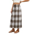 thumbnail image 4 of Women's Plaid Print Elastic Waist Long Skirt Summer Casual Elegant High Waist A-Line Maxi Skirts Khaki XL, 4 of 6