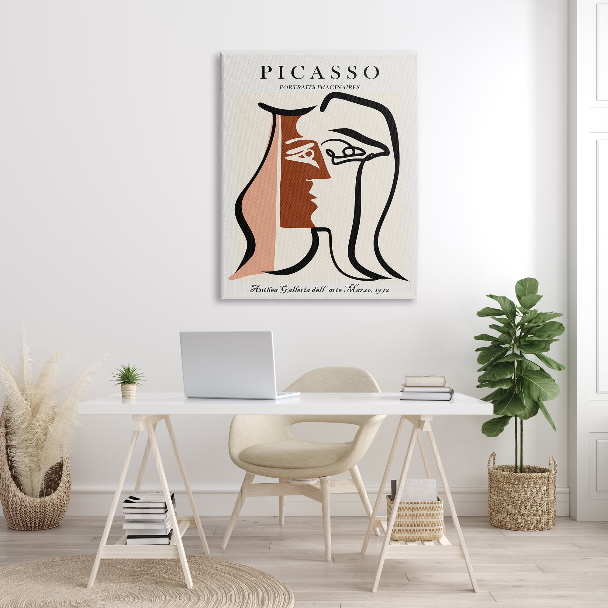 Stupell Industries Traditional Abstract Picasso Portrait Imaginary Faces Terracotta Modern Painting Gallery-Wrapped Canvas Print Wall Art, 36 x 48, Design by Ros Ruseva