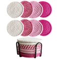 thumbnail image 4 of yilyih 8 Pcs Drink Coasters with Holder,4 Colors Absorbent Coasters for Drinks,Minimalist Cotton Woven Coaster Set for Home Decor Tabletop Protection Suitable for Kinds of Cups,4.3 Inches, 4 of 9