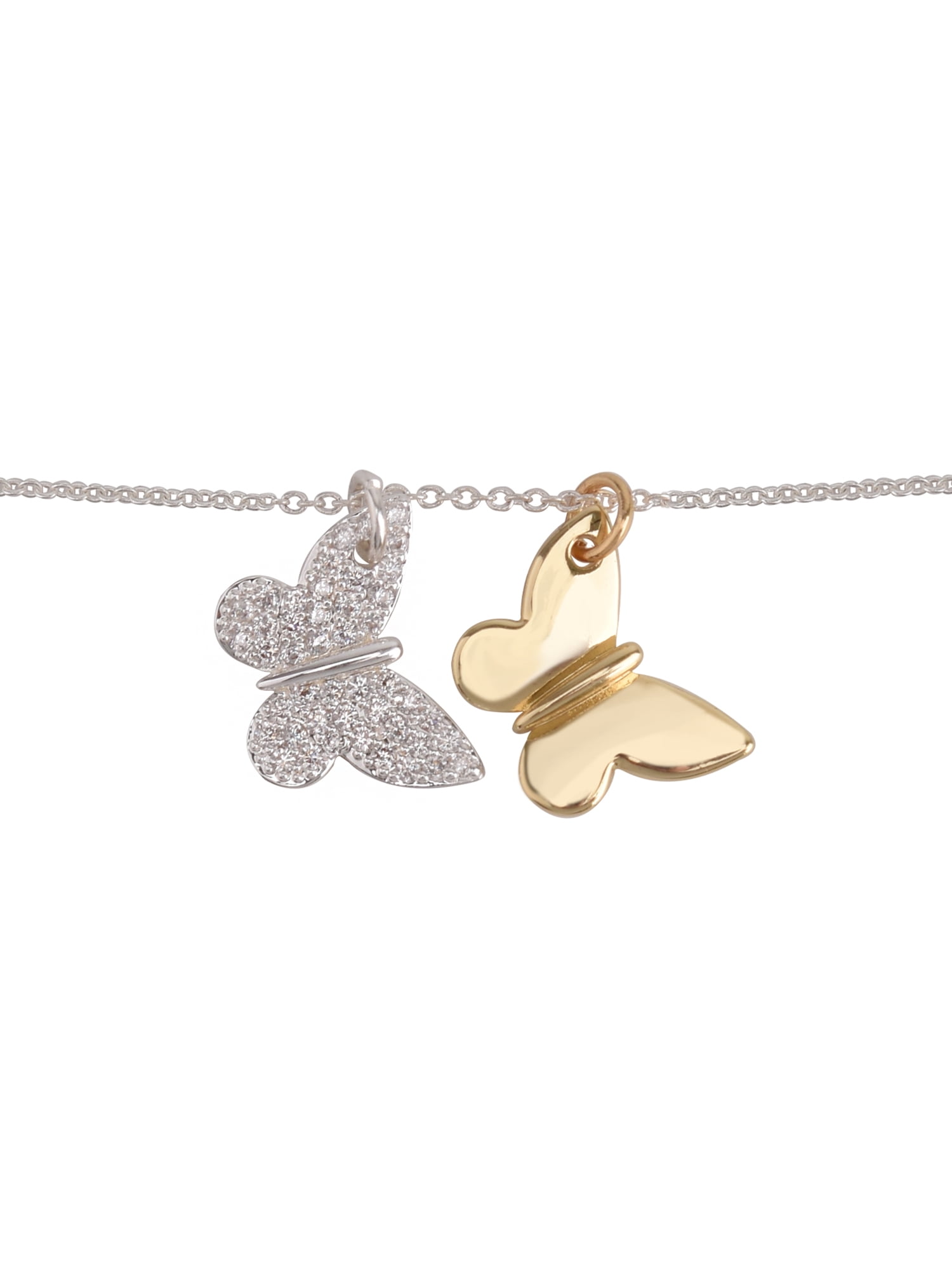 Believe by Brilliance Women's Adult Female 14kt Gold Flash Plated and Fine Silver Plated Butterfly CZ Necklace and Earring Set