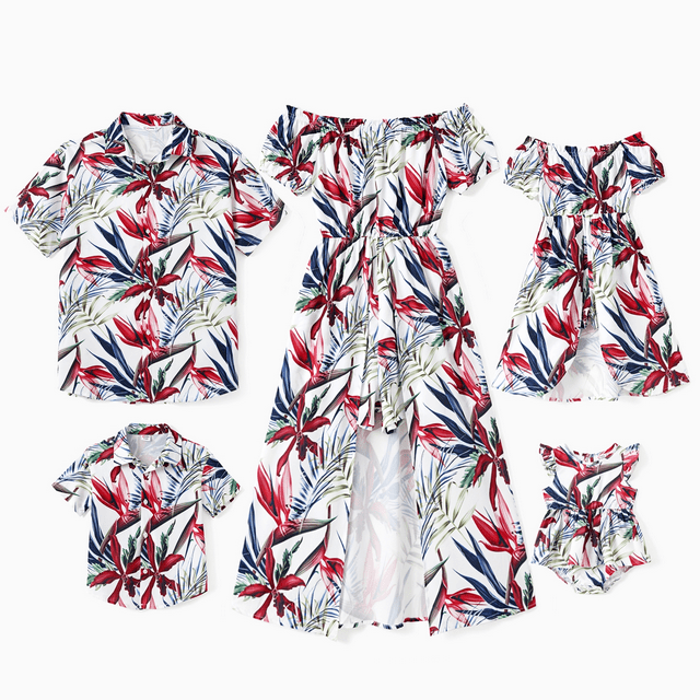 PatPat Family Matching Sets Floral Beach Shirt or Off Shoulder Romper with Longline Skirt