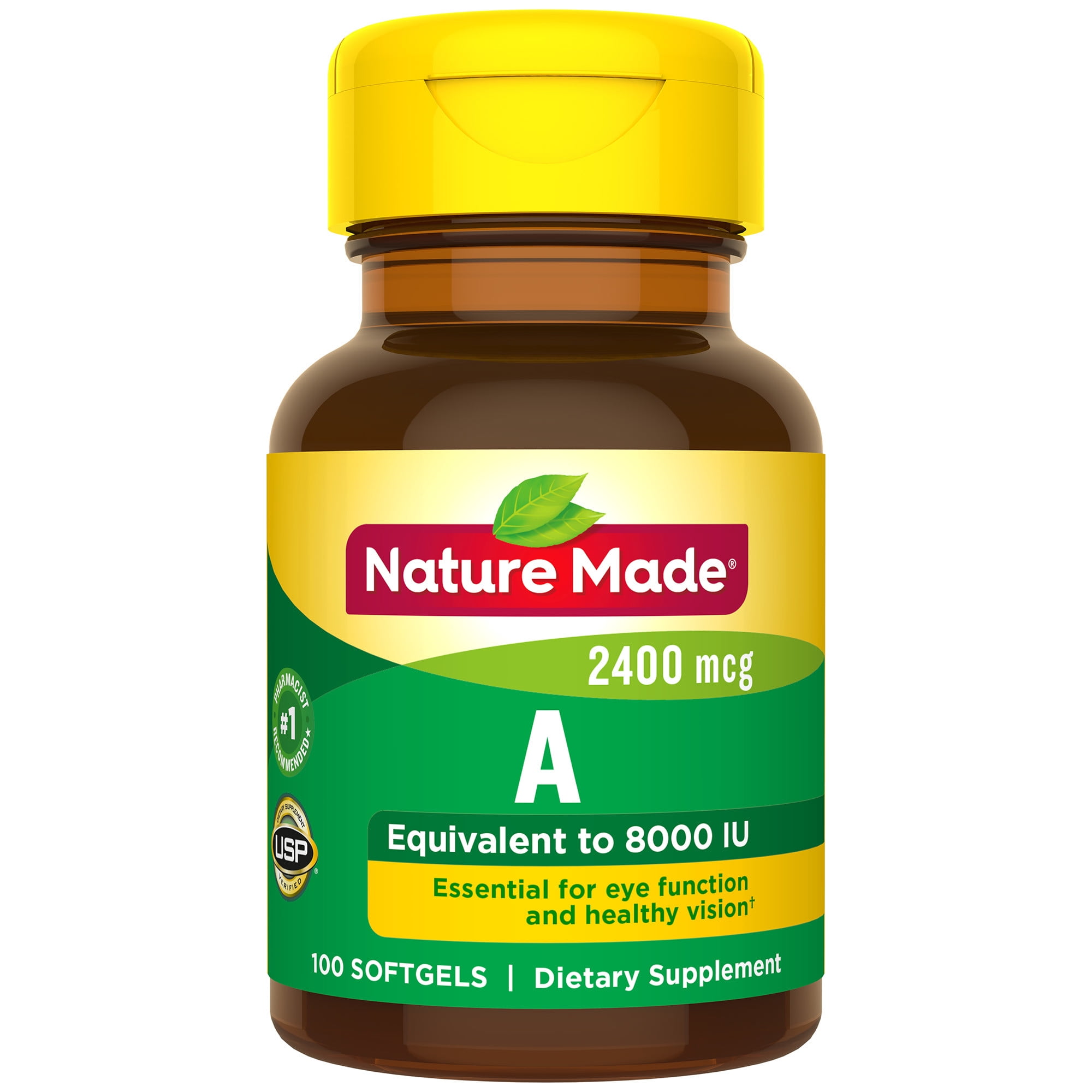 Nature Made Vitamin A 2400 mcg (8000 IU) Softgels 100 Count for Eye