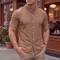 thumbnail image 2 of Men's Slim Fit Polo Shirts Short Sleeve Breathable Stand up Collar Button Down Golf Shirts Ribbed Knit Soft Cotton Tops Sizes S-2XL Khaki, 2 of 8